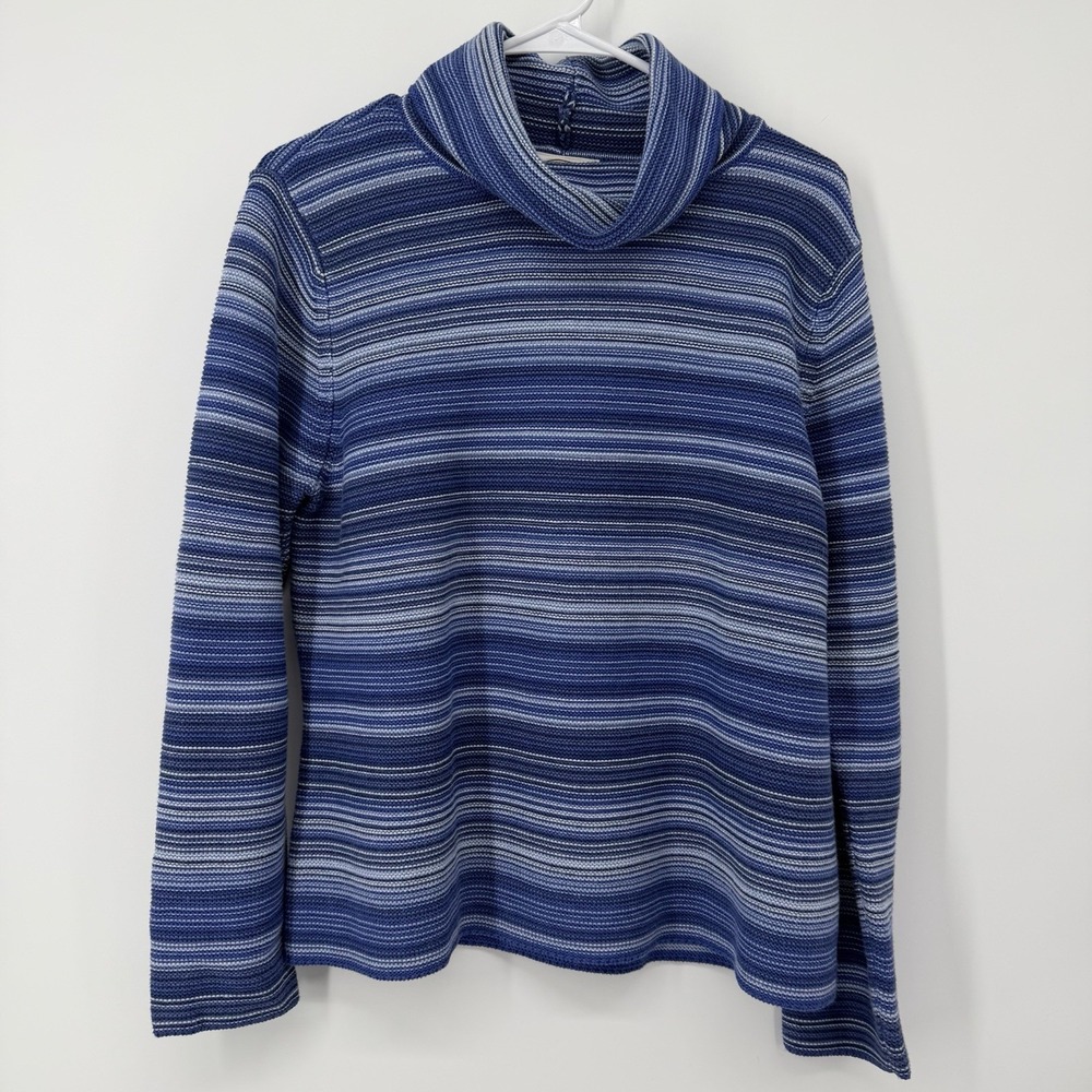 Talbots Blue Striped Long Sleeve Turtleneck Sweater‎ Women's Size Large Cotton
